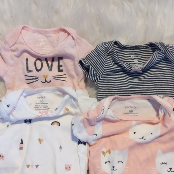Carter's New Born Baby Girl Pink Cat Onsie Set (4) - Picture 12 of 13